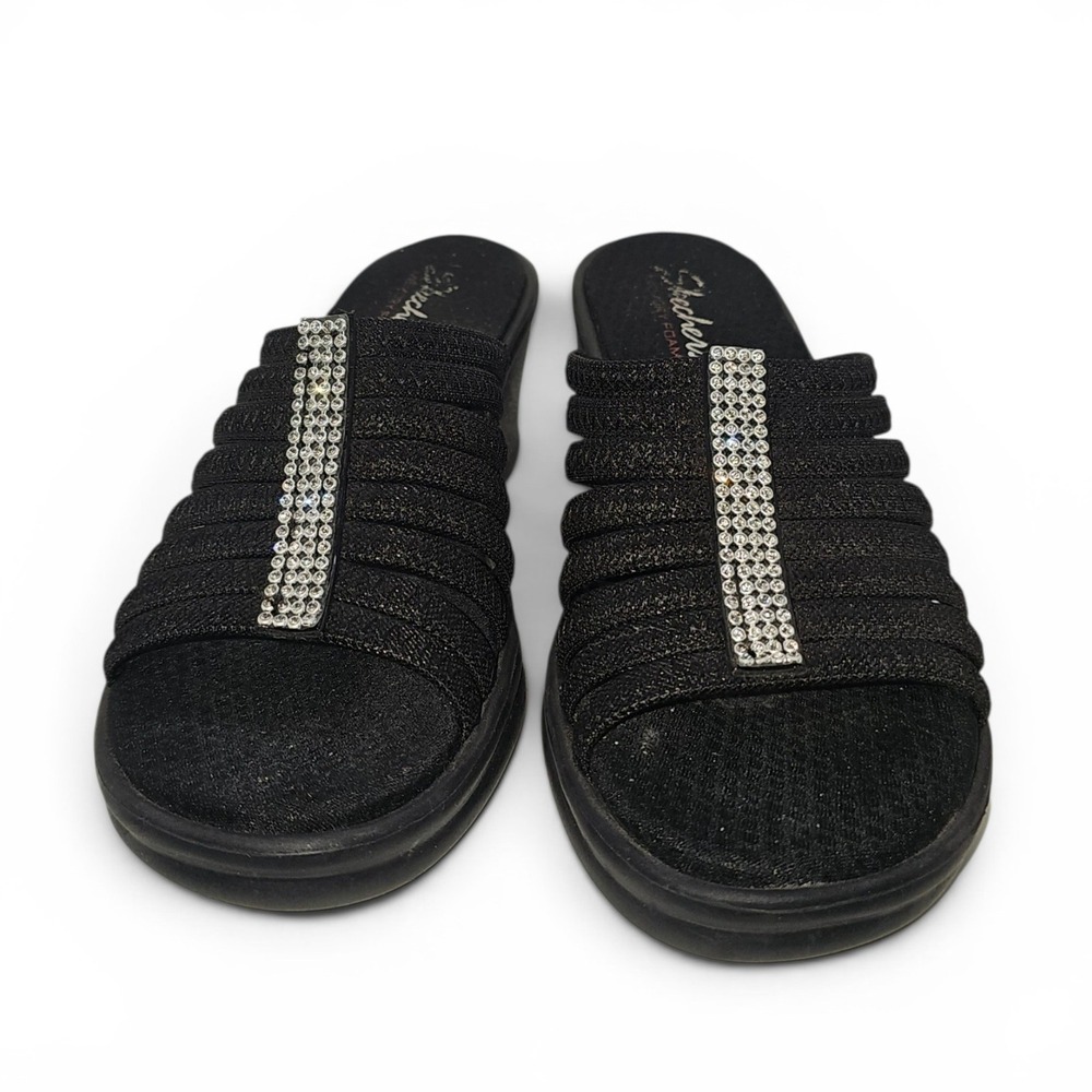 Skechers Cali Memory Foam Rumblers Hotshot Black Wedge Slide w/Rhinestones Sz 9 - Picture 5 of 8